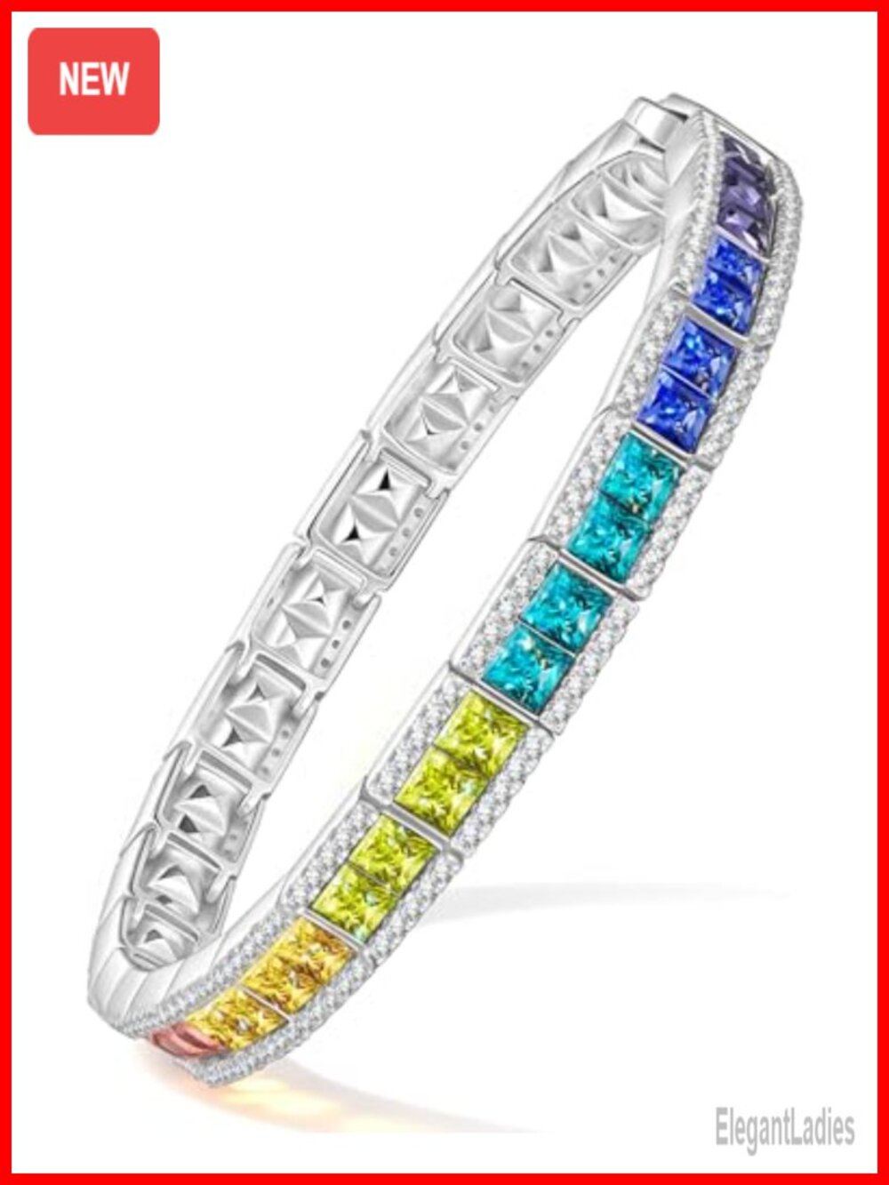 Handcrafted Tennis Bracelet 14K White Gold Plated Swarovski Crystals Spring